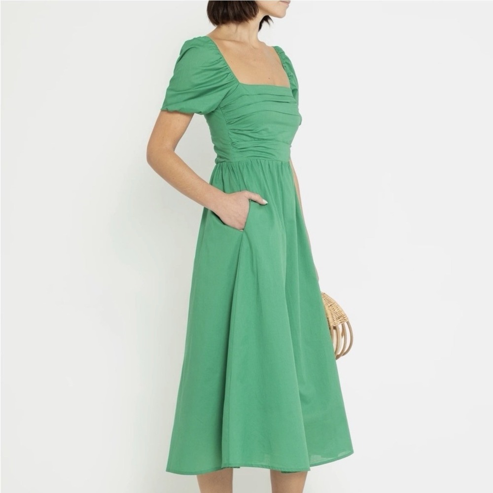 o.p.t River Midi Green Dress Size Medium Women's Pufs Short Sleeve